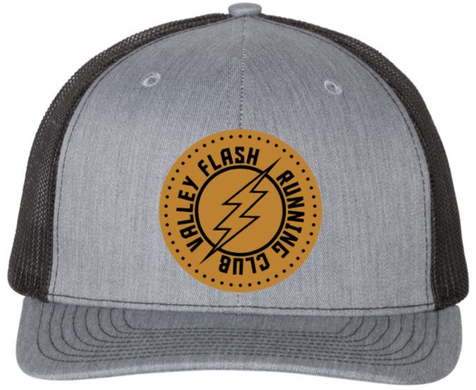 O- Snapback Trucker Hat with leather patch