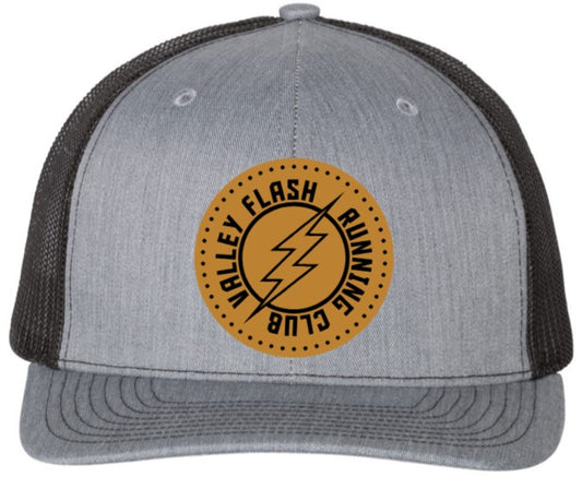 O- Snapback Trucker Hat with leather patch